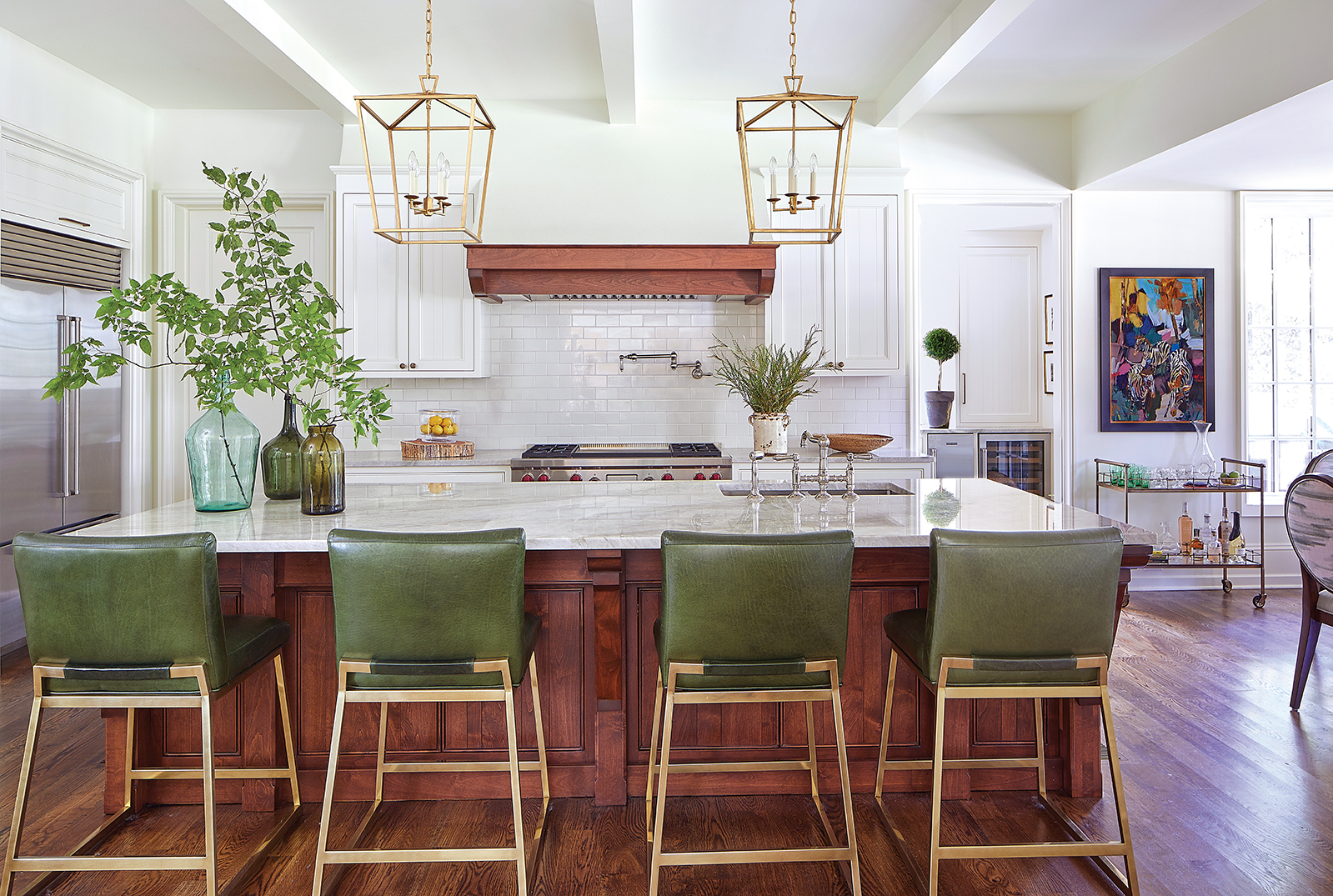 Open concept kitchen with large 11-foot island.